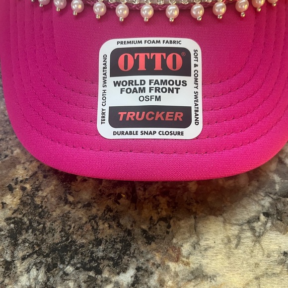 OTTO Hot Pink Trucker Hat w/ Pearl & Rhinestone Trim - Picture 7 of 7